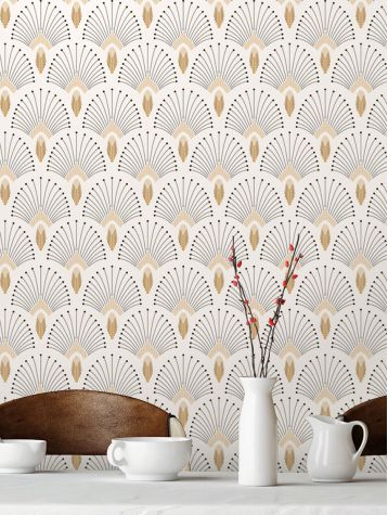 white art deco inspired wallpaper