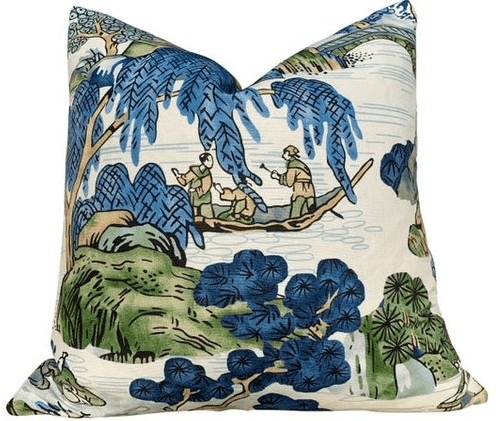 Thibaut Asian Scenic Pillow In Blue and Kelly